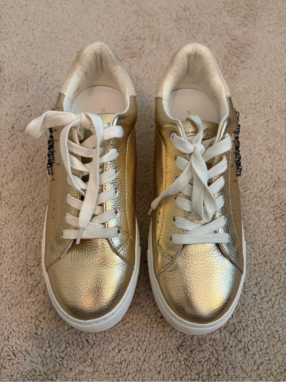 Kurt Geiger London Laney Eye Embellished Gold Leather Platform Sneakers Size 40 - Picture 7 of 12